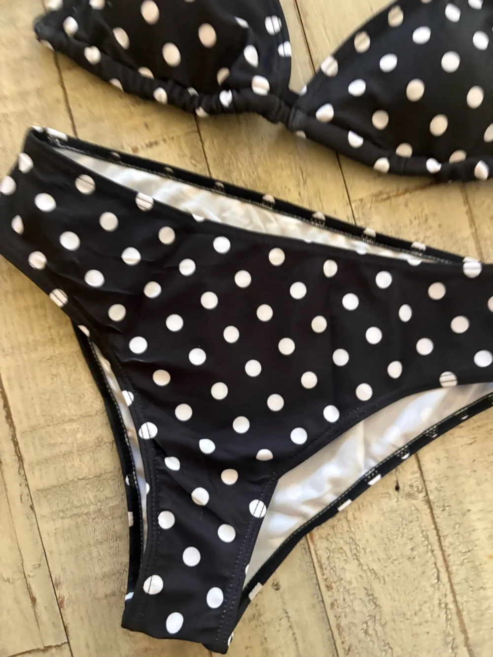 Girls Black Polka Dot Triangle Bikini Set with Side Tie Skirt